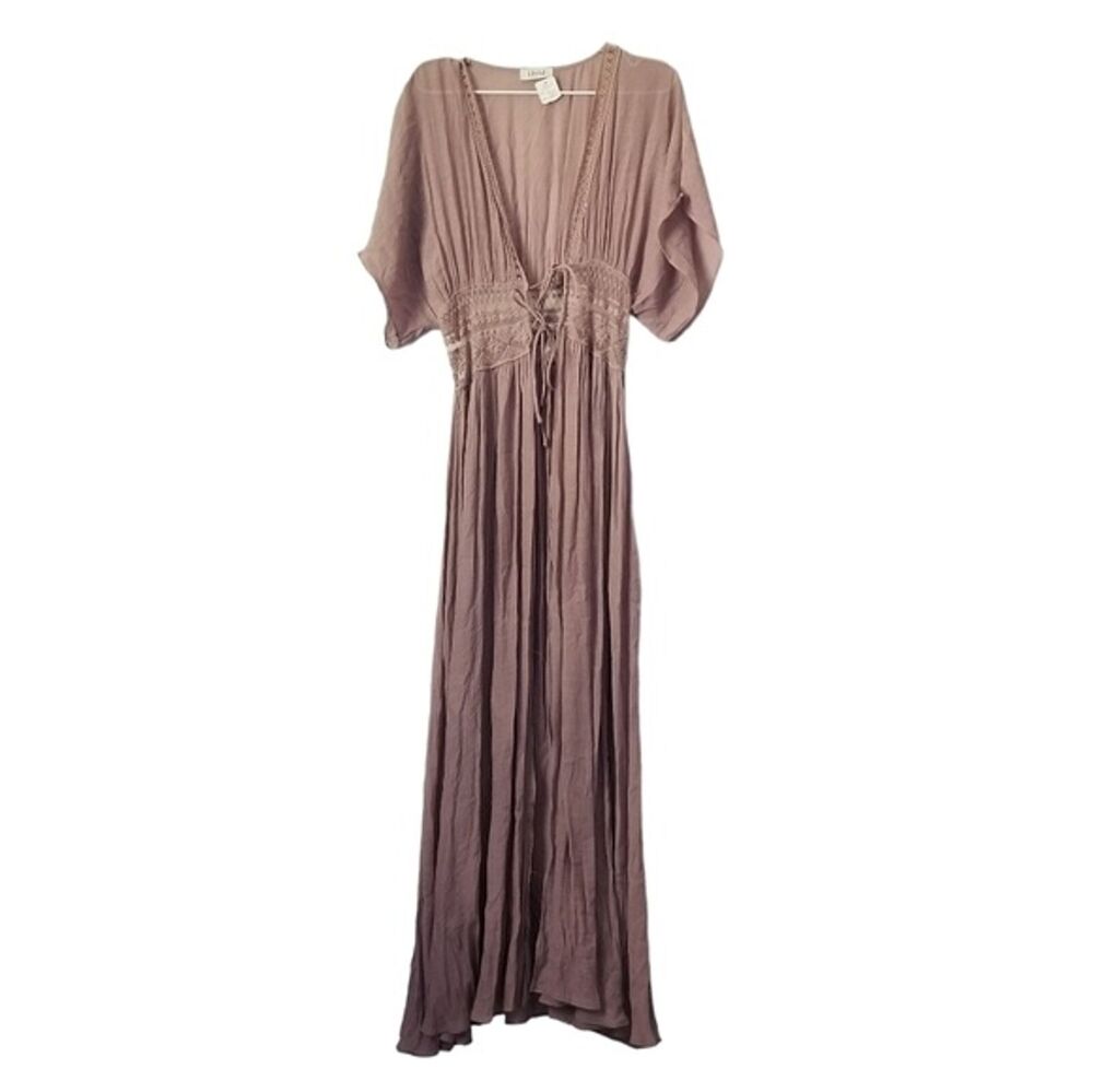 Lilyful Mauve Embroidered Maxi Short Sleeve Duster size Small